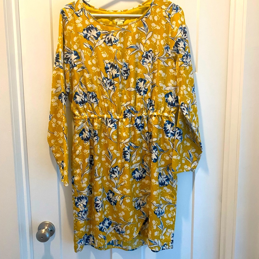 J. Crew Yellow and Blue Floral Midi Dress
